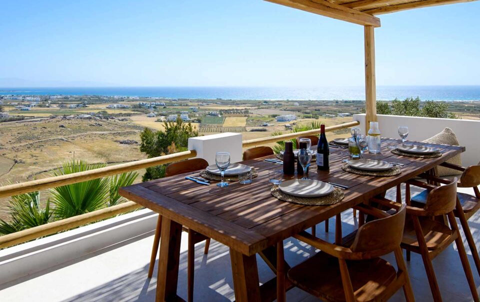 naxos gems vacation rentals on naxos villa for rent on naxos greece accommodation Beyond Naxos Mikri Vigla holiday home outdoor dining sea view